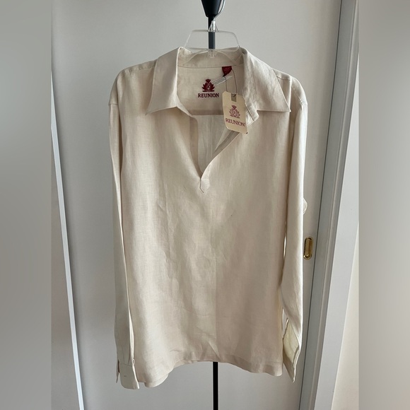 NWT Reunion premium 100% linen tunic Skipper collared casual shirt ivory XXL - Picture 10 of 15